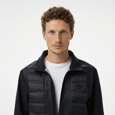  Lacoste Erkek Dik Yaka Kapitone Siyah Mont