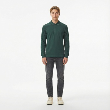  Lacoste Erkek Regular Fit Uzun Kollu Koyu Yeşil Polo