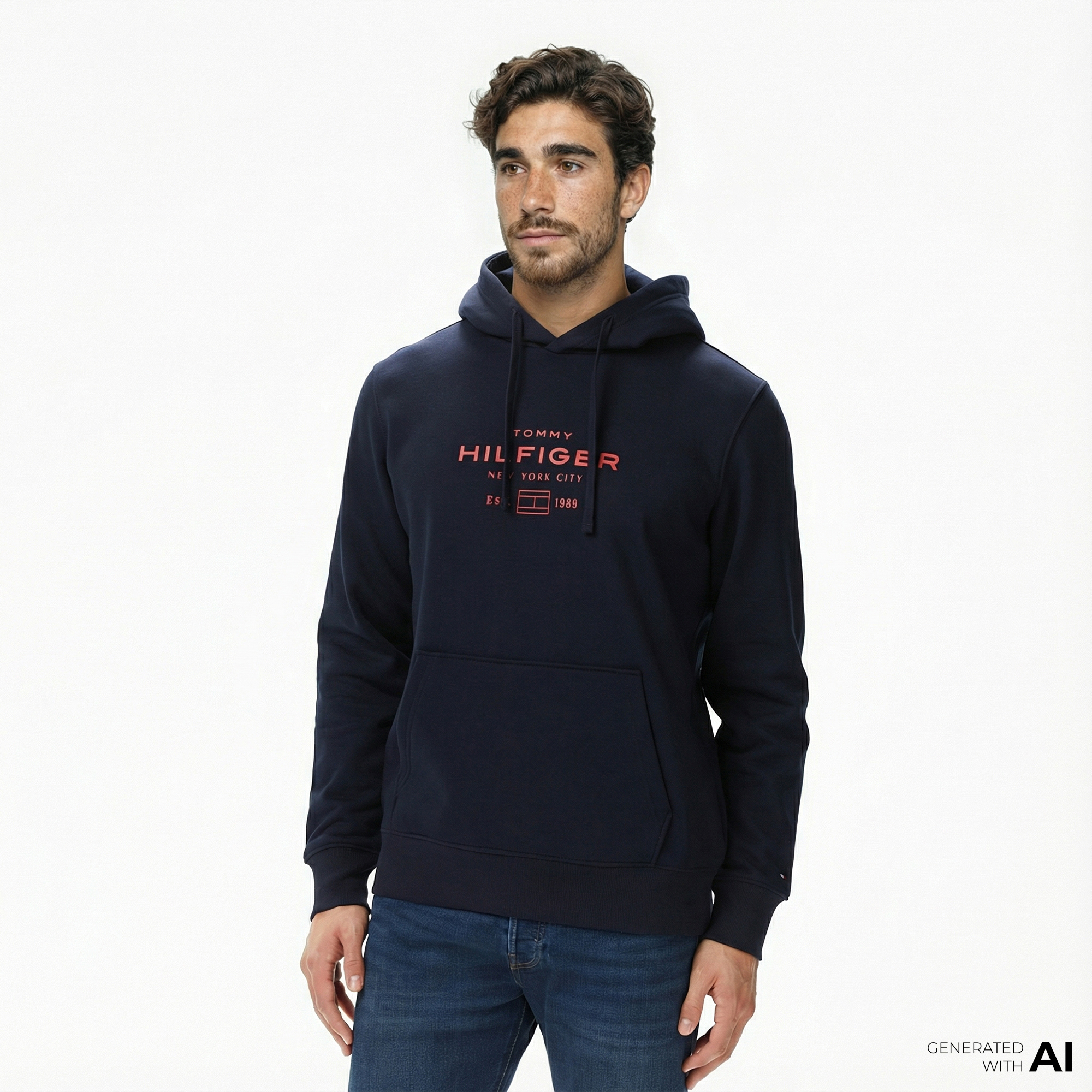  Tommy Hilfiger Oval Graphic Erkek Lacivert Hoodie