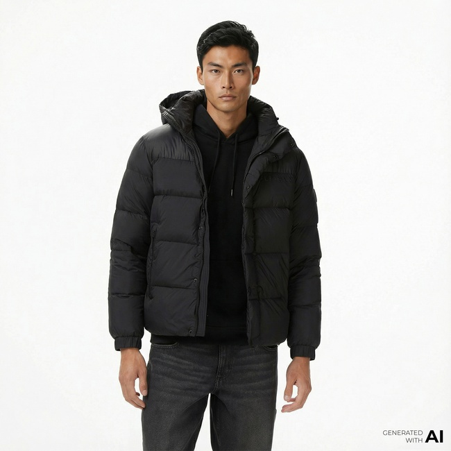  Tommy Hilfiger Mix Down Erkek Siyah Puffer Mont