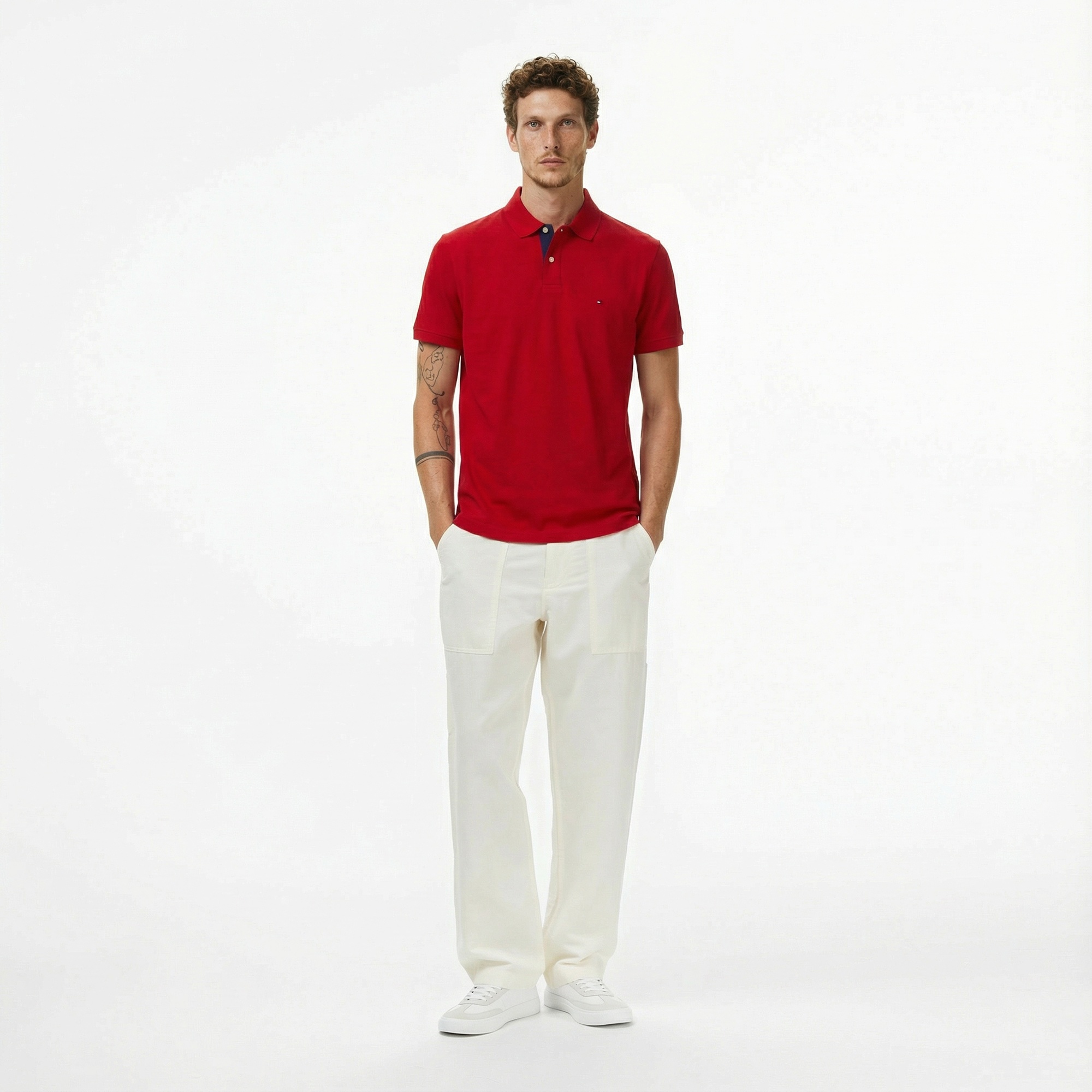 Tommy Hilfiger Contrast Collar Erkek Kırmızı Polo Yaka T-Shirt