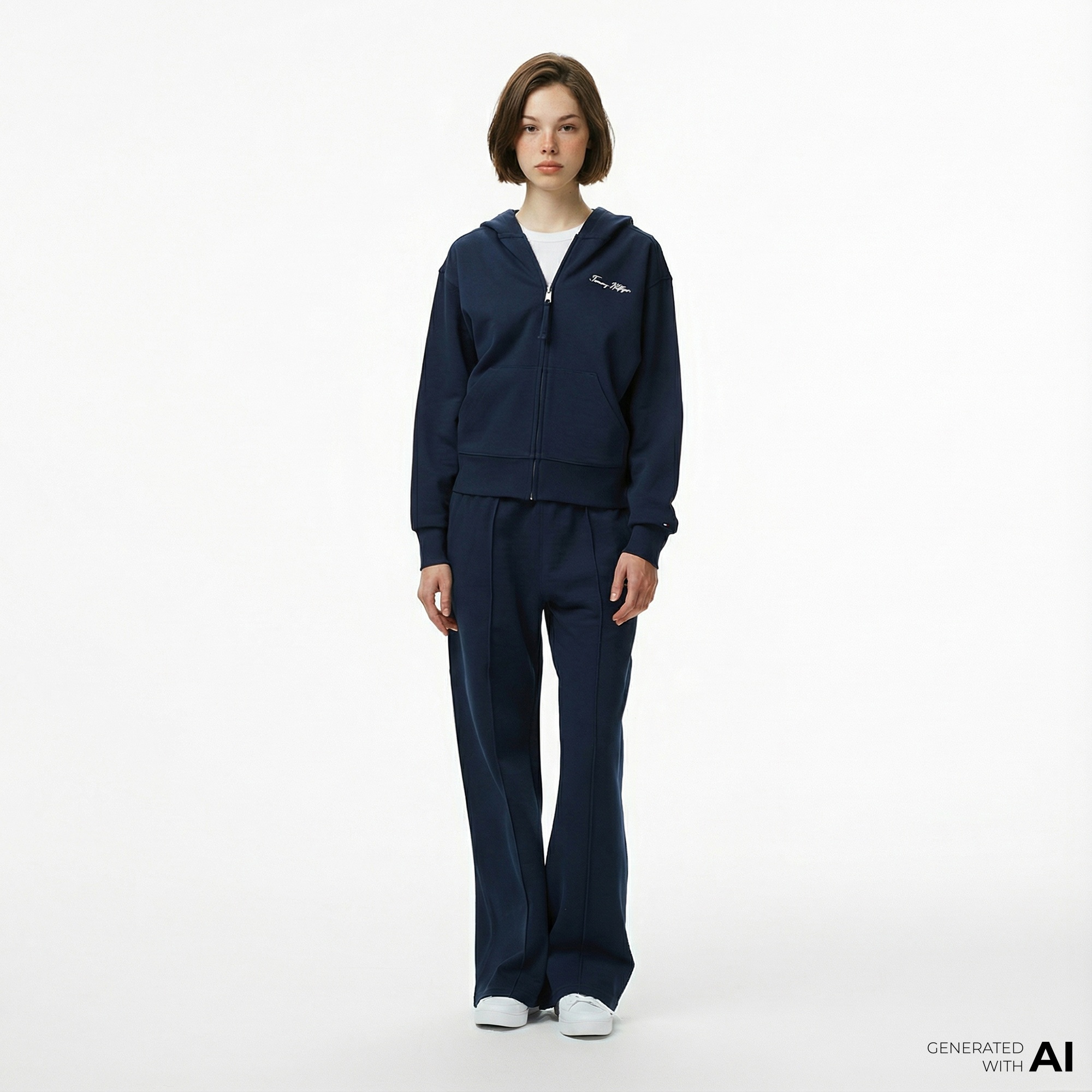 Tommy Hilfiger Script Straight Pique Kadın Lacivert Eşofman Altı