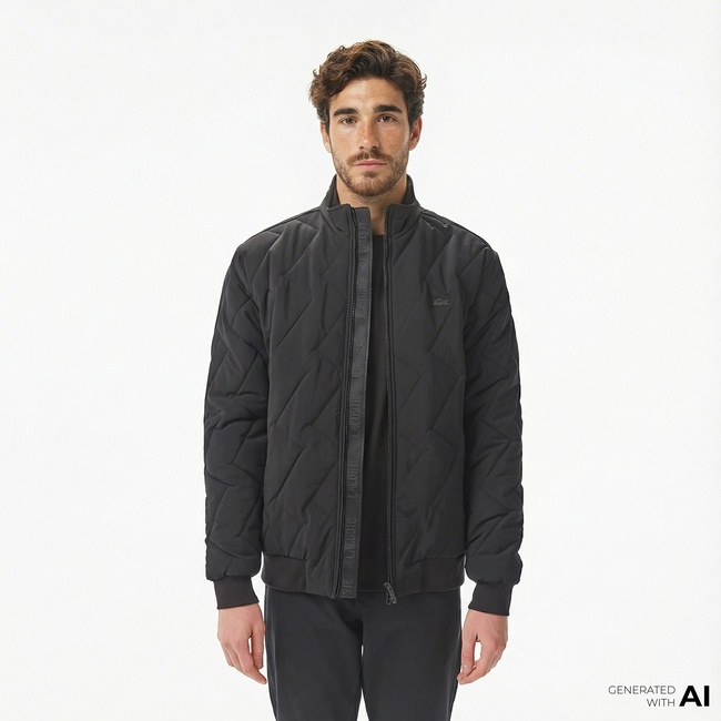  Lacoste Erkek Dik Yaka Kapitone Siyah Mont