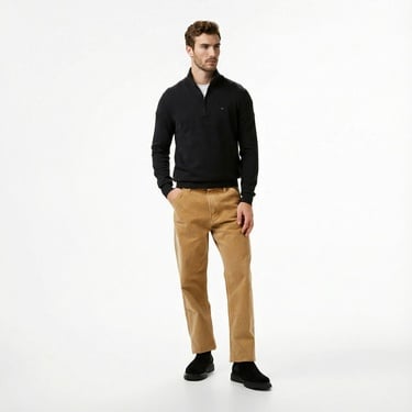  Tommy Hilfiger Essential Cotton Mock Erkek Yarım Fermuarlı Triko Siyah Kazak