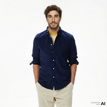  Tommy Hilfiger Solid Corduroy Erkek Mavi Gömlek