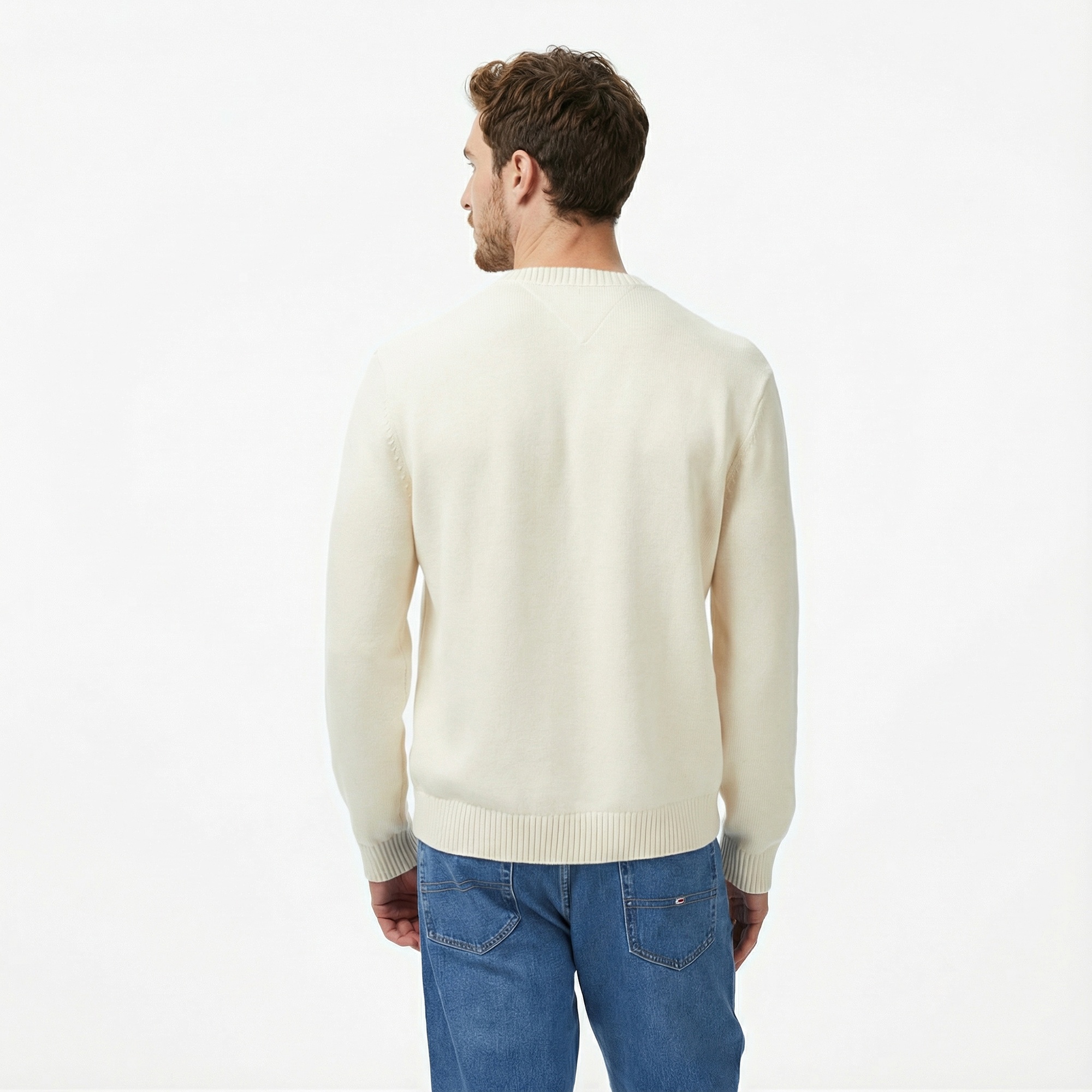 Tommy Jeans Regular Melange Flag Erkek Bej Kazak