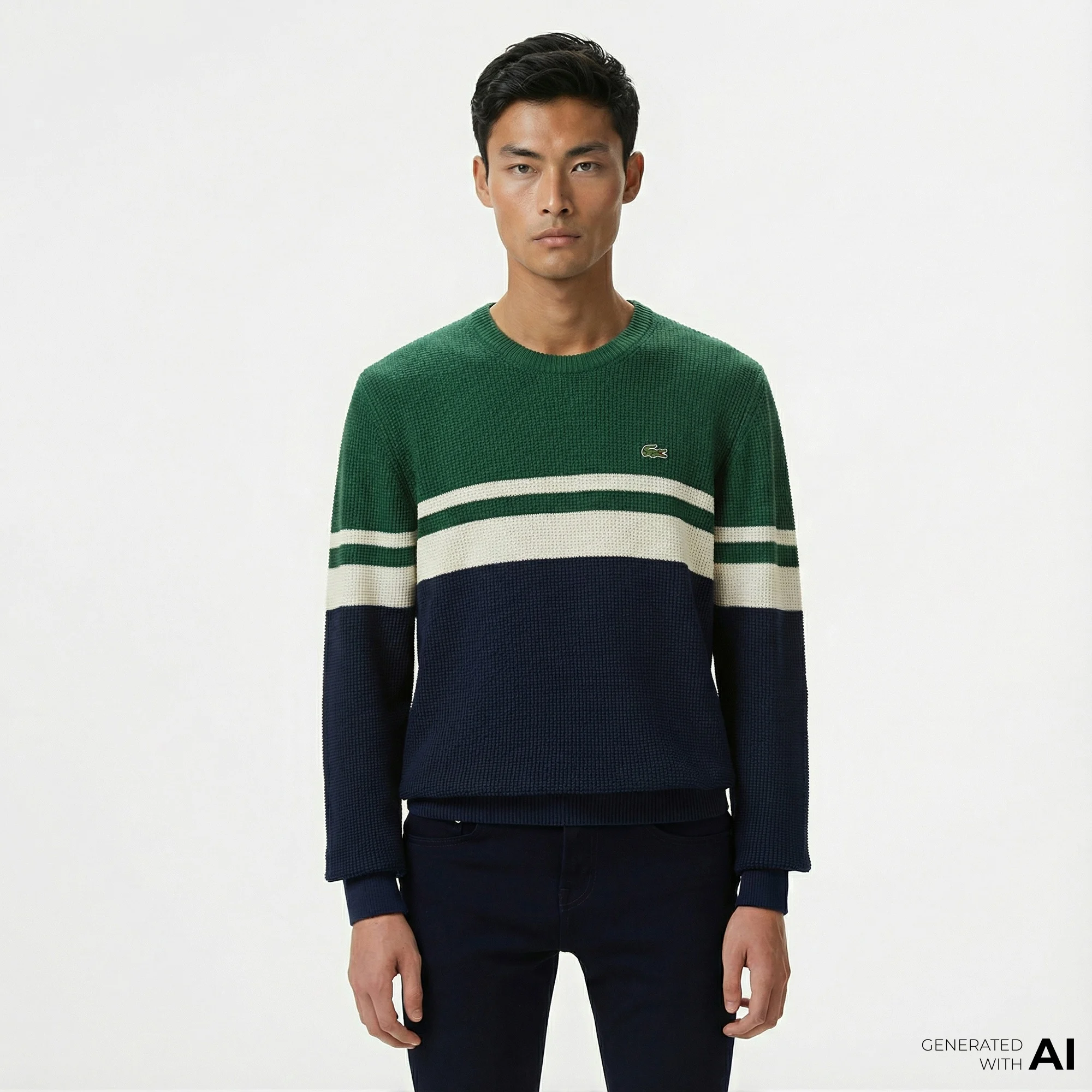 Lacoste Erkek Classic Fit Bisiklet Yaka Renk Bloklu Lacivert Kazak