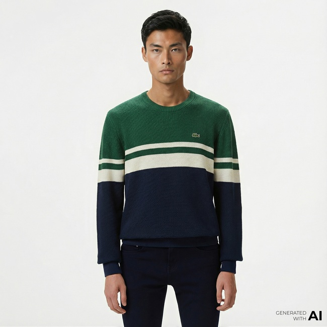  Lacoste Erkek Classic Fit Bisiklet Yaka Renk Bloklu Lacivert Kazak