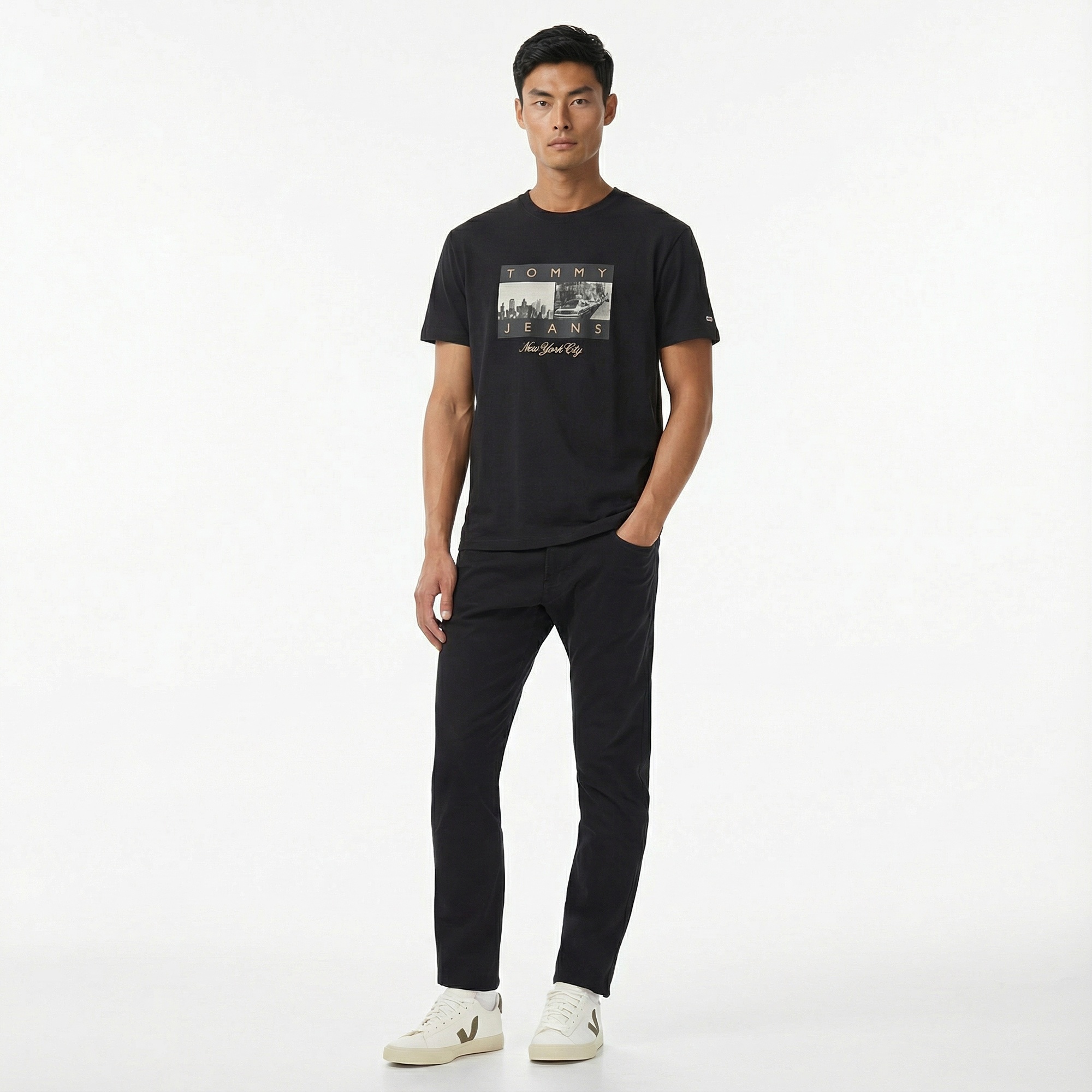 Tommy Jeans Regular Photo Flag Erkek Siyah T-Shirt