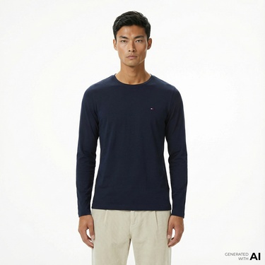  Tommy Hilfiger Stretch Slim Fit Erkek Lacivert Sweatshirt