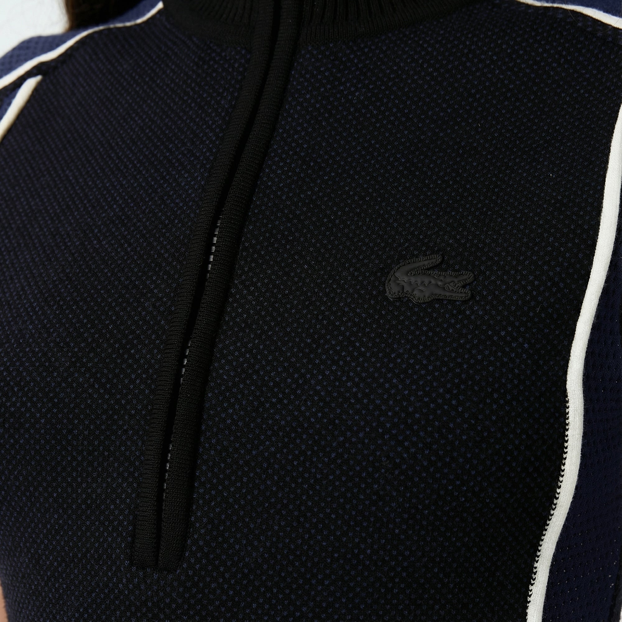 Lacoste Kadın Classic Fit Kısa Kollu Yarım Fermuarlı Renk Bloklu Siyah Elbise