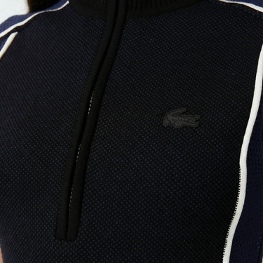  Lacoste Kadın Classic Fit Kısa Kollu Yarım Fermuarlı Renk Bloklu Siyah Elbise
