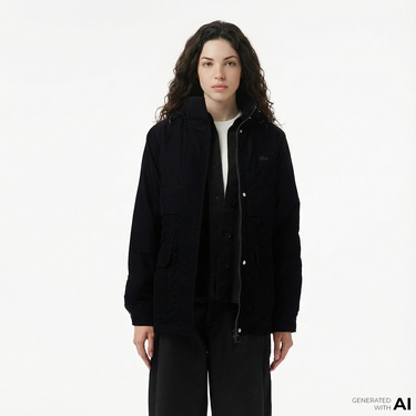  Lacoste Kadın Kapüşonlu Siyah Mont