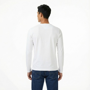  Tommy Hilfiger Stretch Slim Fit Erkek Uzun Kollu Beyaz Sweatshirt