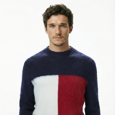  Tommy Hilfiger Alpaca Blend Big Flag Yuvarlak Yaka Erkek Lacivert Kazak