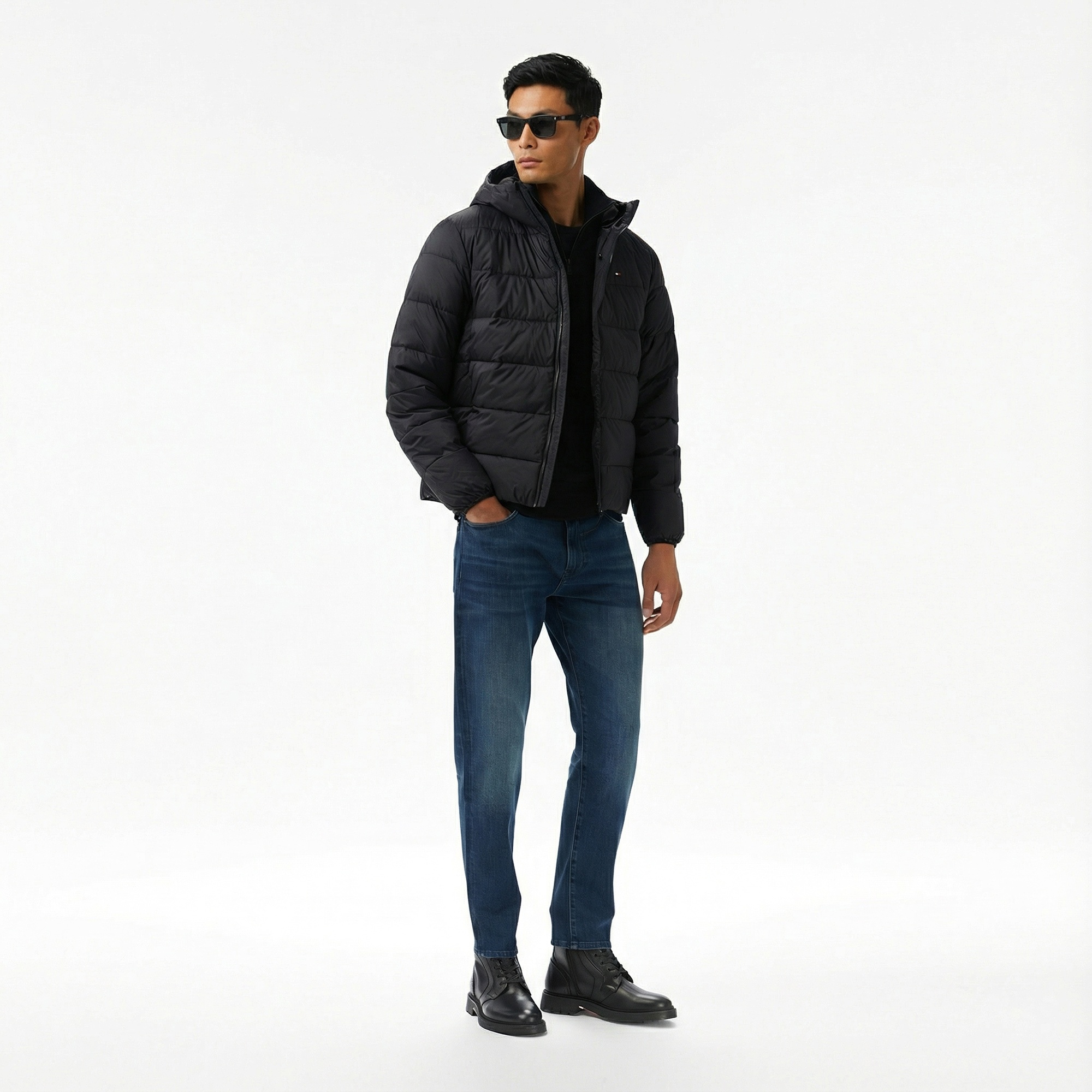 Tommy Hilfiger Mid Weight Erkek Siyah Puffer Mont