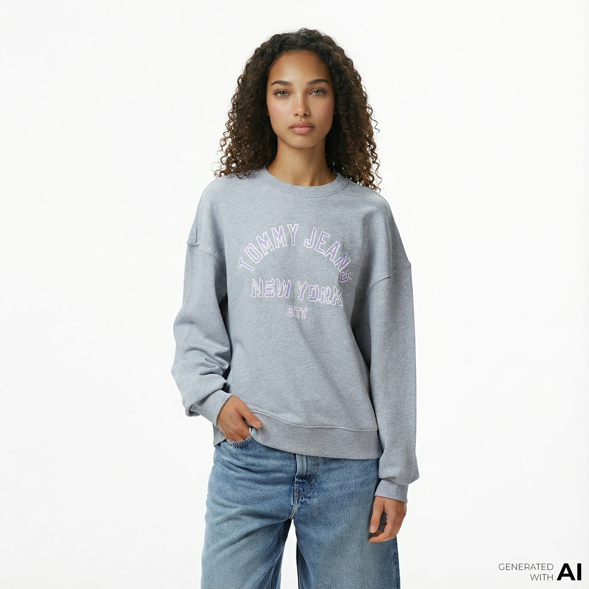 Tommy Jeans Varsity Overdye Kadın Gri Sweatshirt