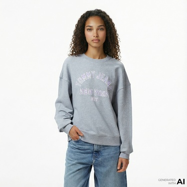  Tommy Jeans Varsity Overdye Kadın Gri Sweatshirt