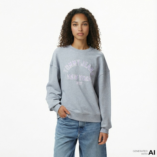  Tommy Jeans Varsity Overdye Kadın Gri Sweatshirt