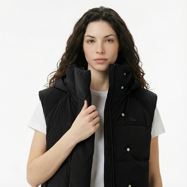  Lacoste Kadın Kapüşonlu Siyah Yelek