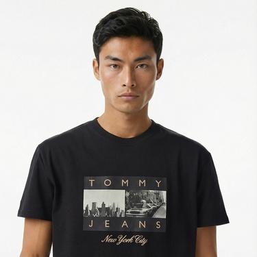  Tommy Jeans Regular Photo Flag Erkek Siyah T-Shirt