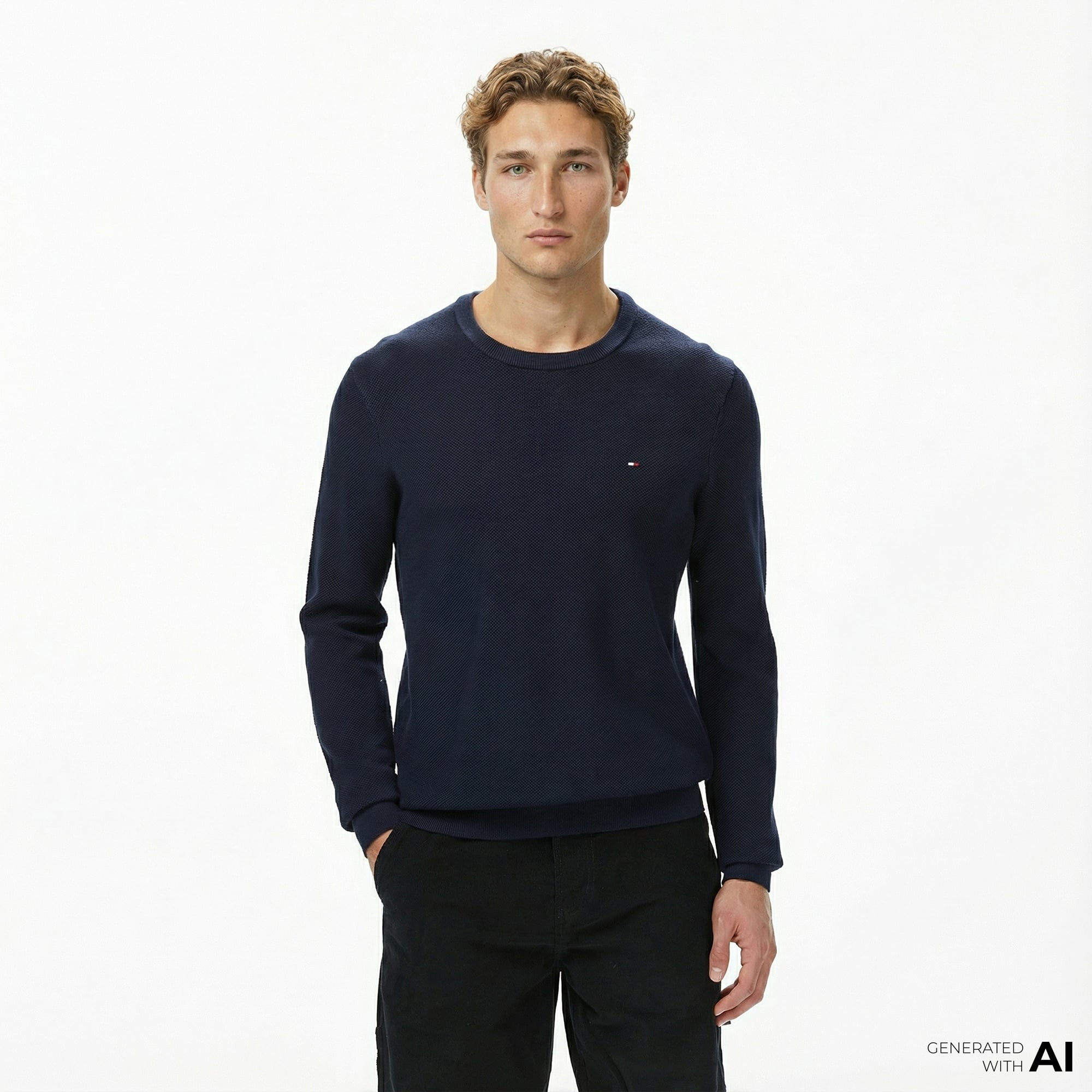 Tommy Hilfiger Essential Structure Yuvarlak Yaka Erkek Lacivert Kazak