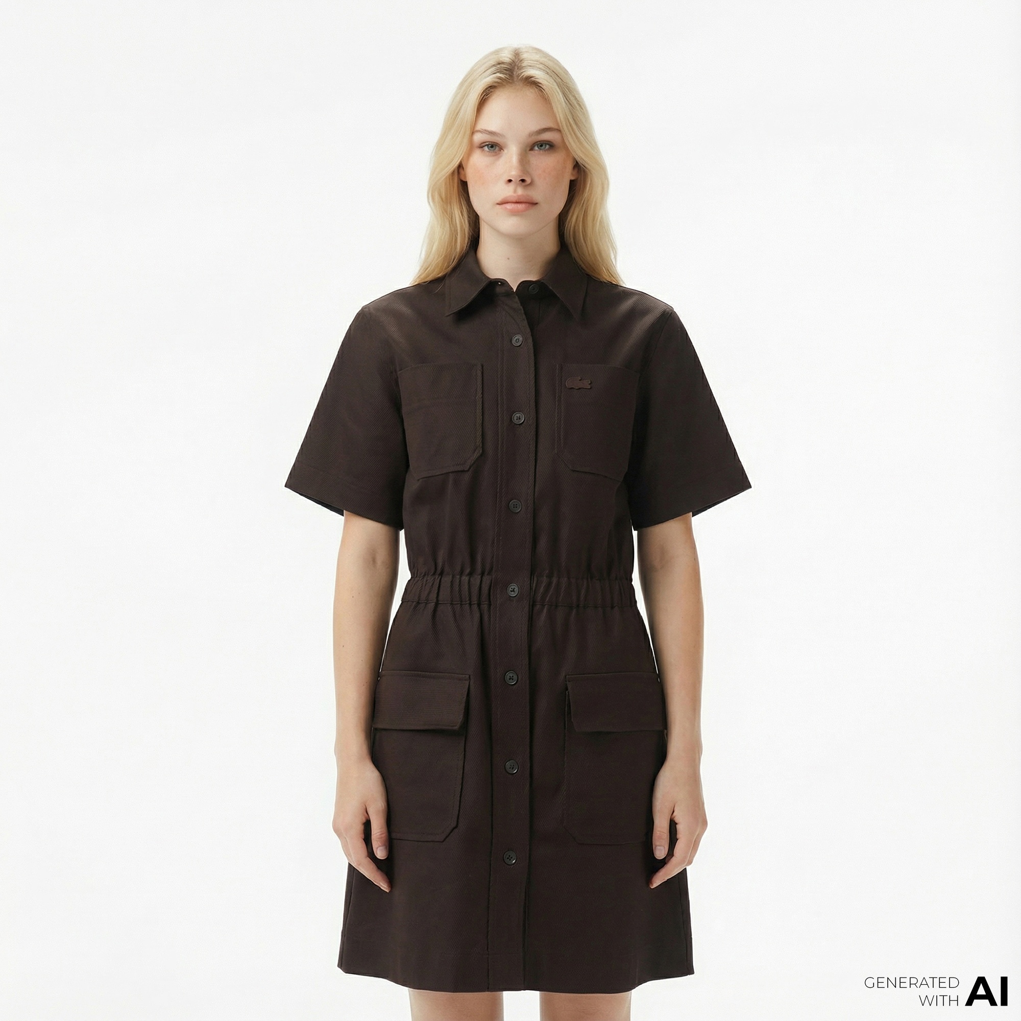 Lacoste Kadın Classic Fit Kısa Kollu Kahverengi Elbise