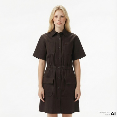  Lacoste Kadın Classic Fit Kısa Kollu Kahverengi Elbise