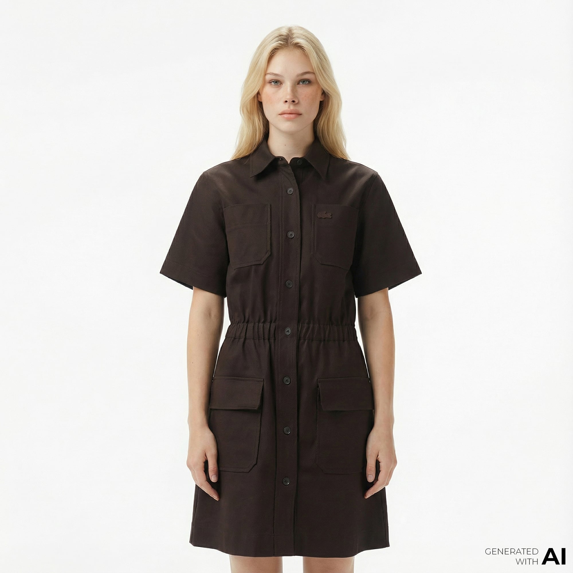  Lacoste Kadın Classic Fit Kısa Kollu Kahverengi Elbise