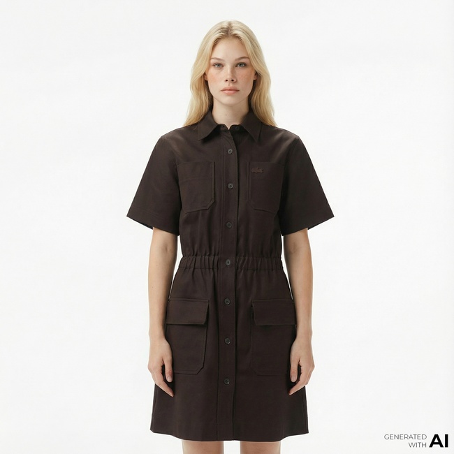  Lacoste Kadın Classic Fit Kısa Kollu Kahverengi Elbise