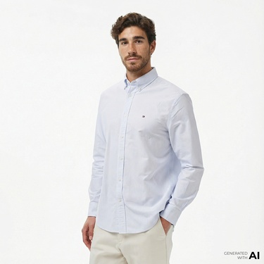  Tommy Hilfiger Heritage Oxford Stripe Erkek Mavi Gömlek