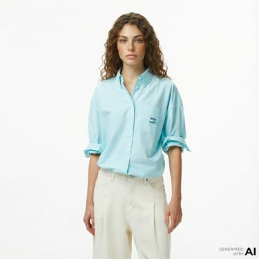  Tommy Jeans Oversize Badge Oxford Kadın Mavi Gömlek