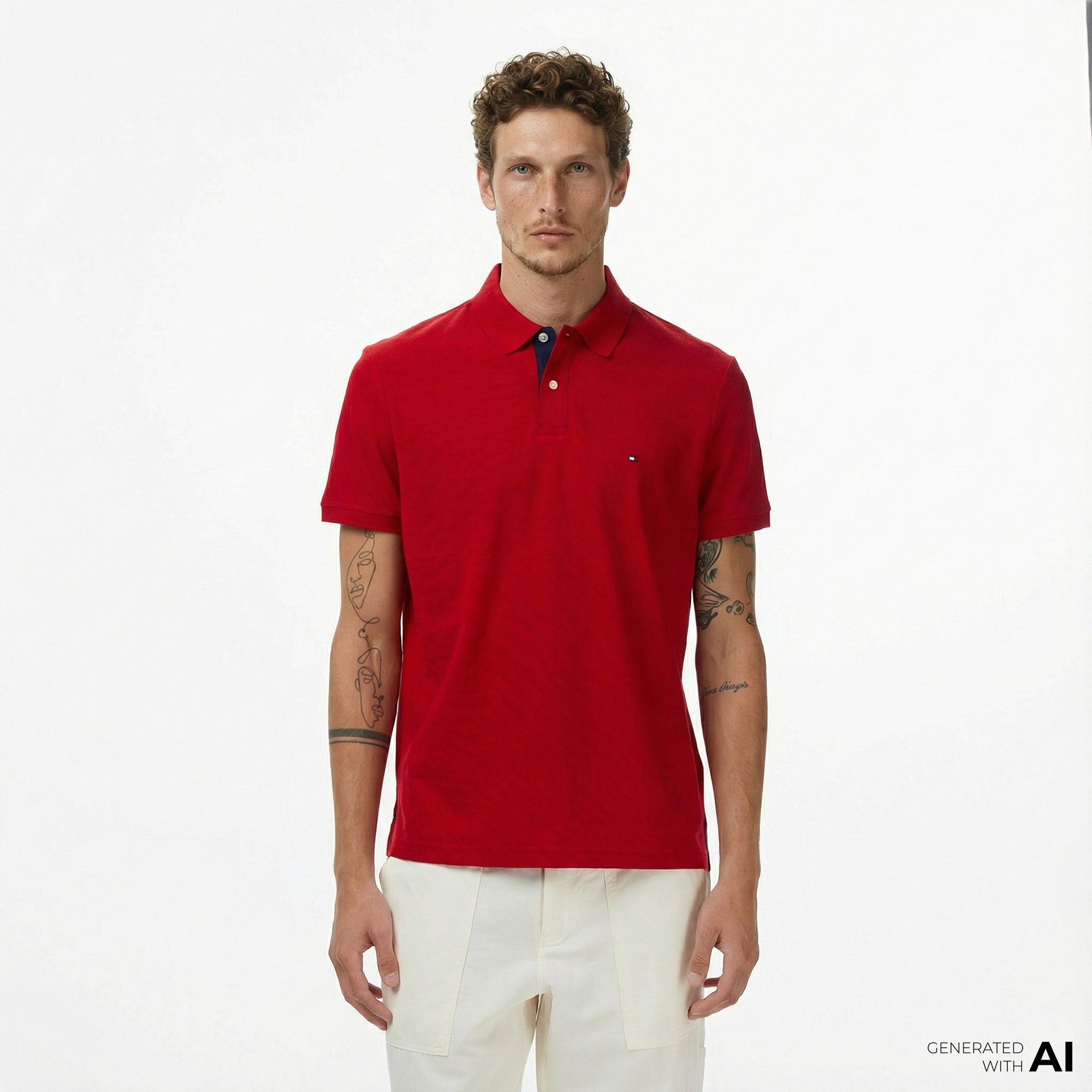 Tommy Hilfiger Contrast Collar Erkek Kırmızı Polo Yaka T-Shirt