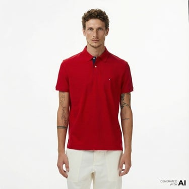  Tommy Hilfiger Contrast Collar Erkek Kırmızı Polo Yaka T-Shirt