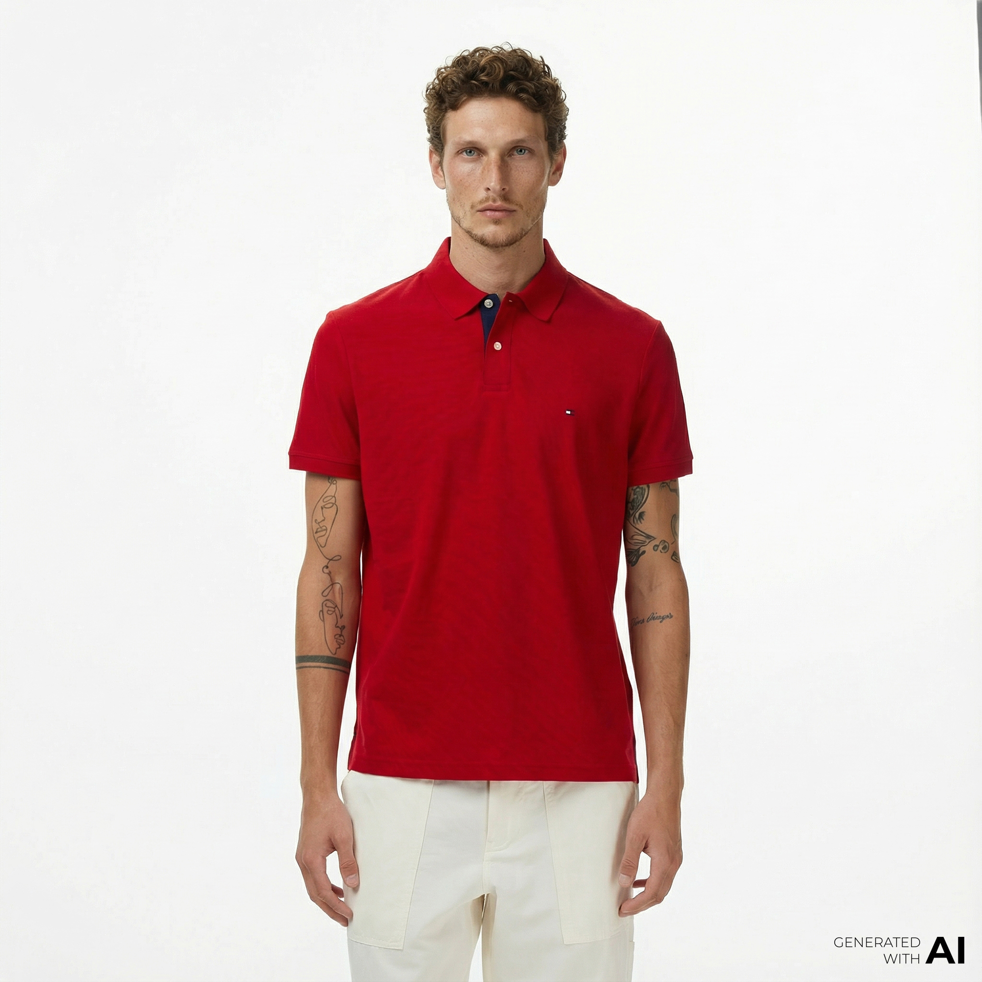  Tommy Hilfiger Contrast Collar Erkek Kırmızı Polo Yaka T-Shirt