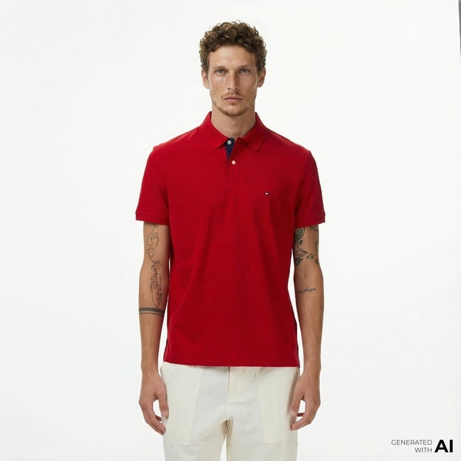  Tommy Hilfiger Contrast Collar Erkek Kırmızı Polo Yaka T-Shirt