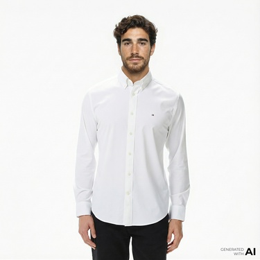  Tommy Hilfiger Performance Twill Erkek Beyaz Gömlek