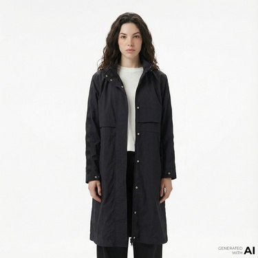  Lacoste Kadın Kapüşonlu Siyah Mont