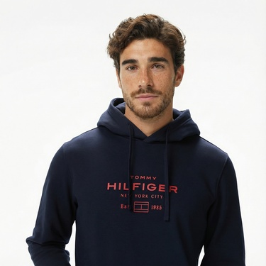  Tommy Hilfiger Oval Graphic Erkek Lacivert Hoodie