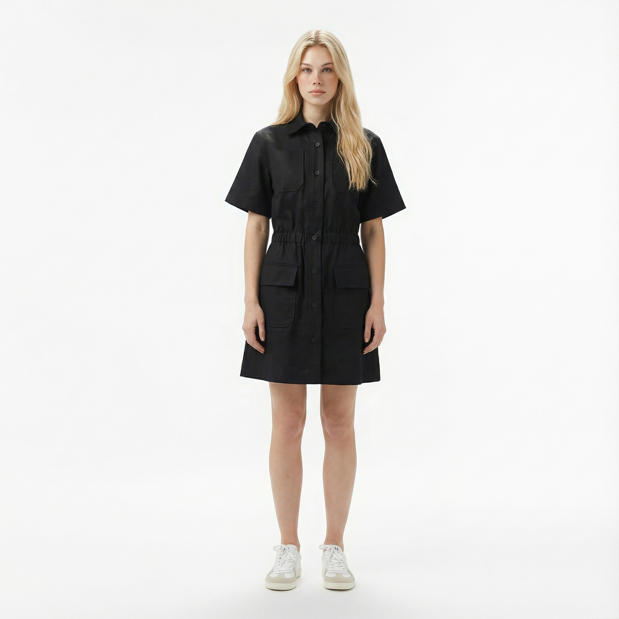 Lacoste Kadın Classic Fit Kısa Kollu Siyah Elbise