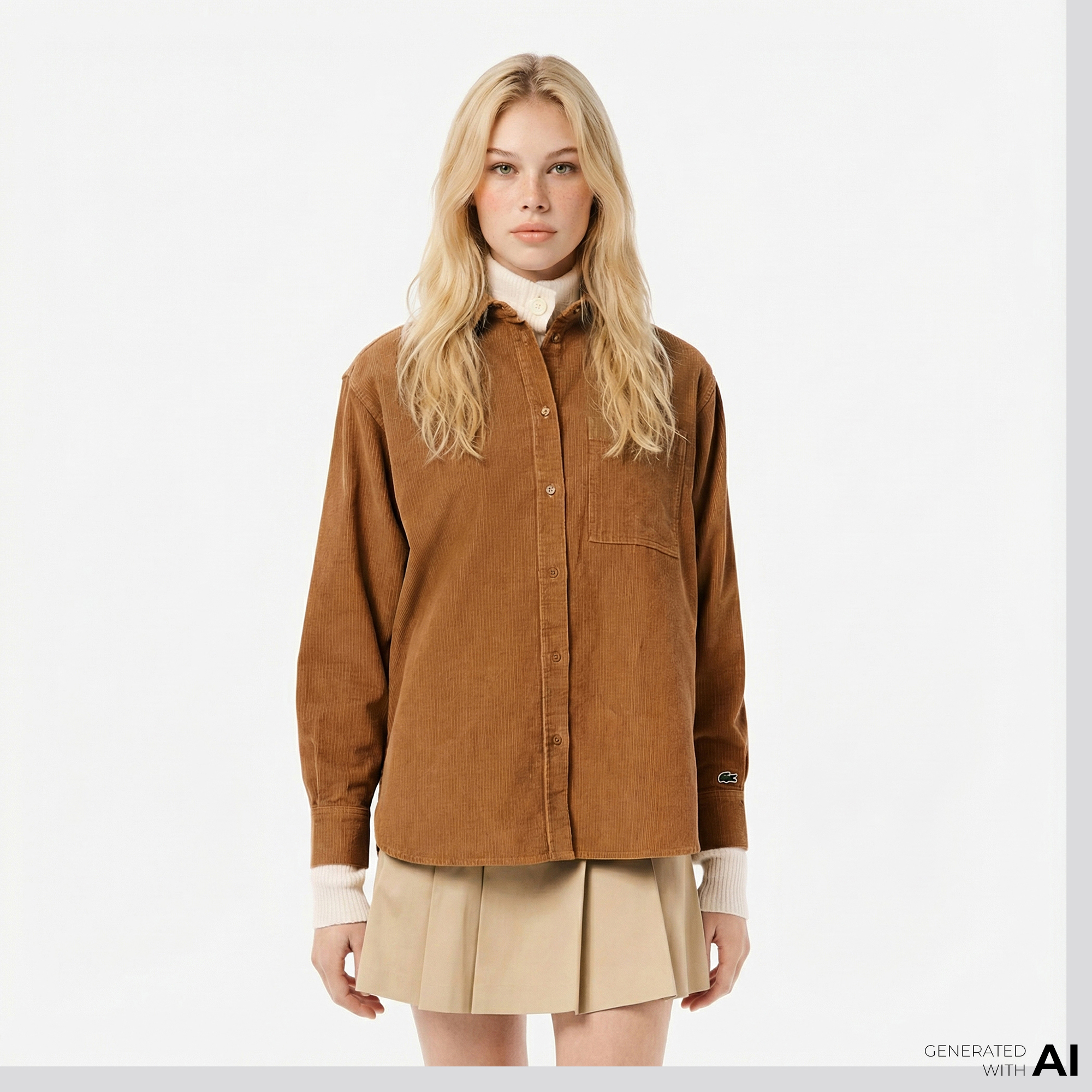  Lacoste Kadın Oversize Fit Kahverengi Gömlek