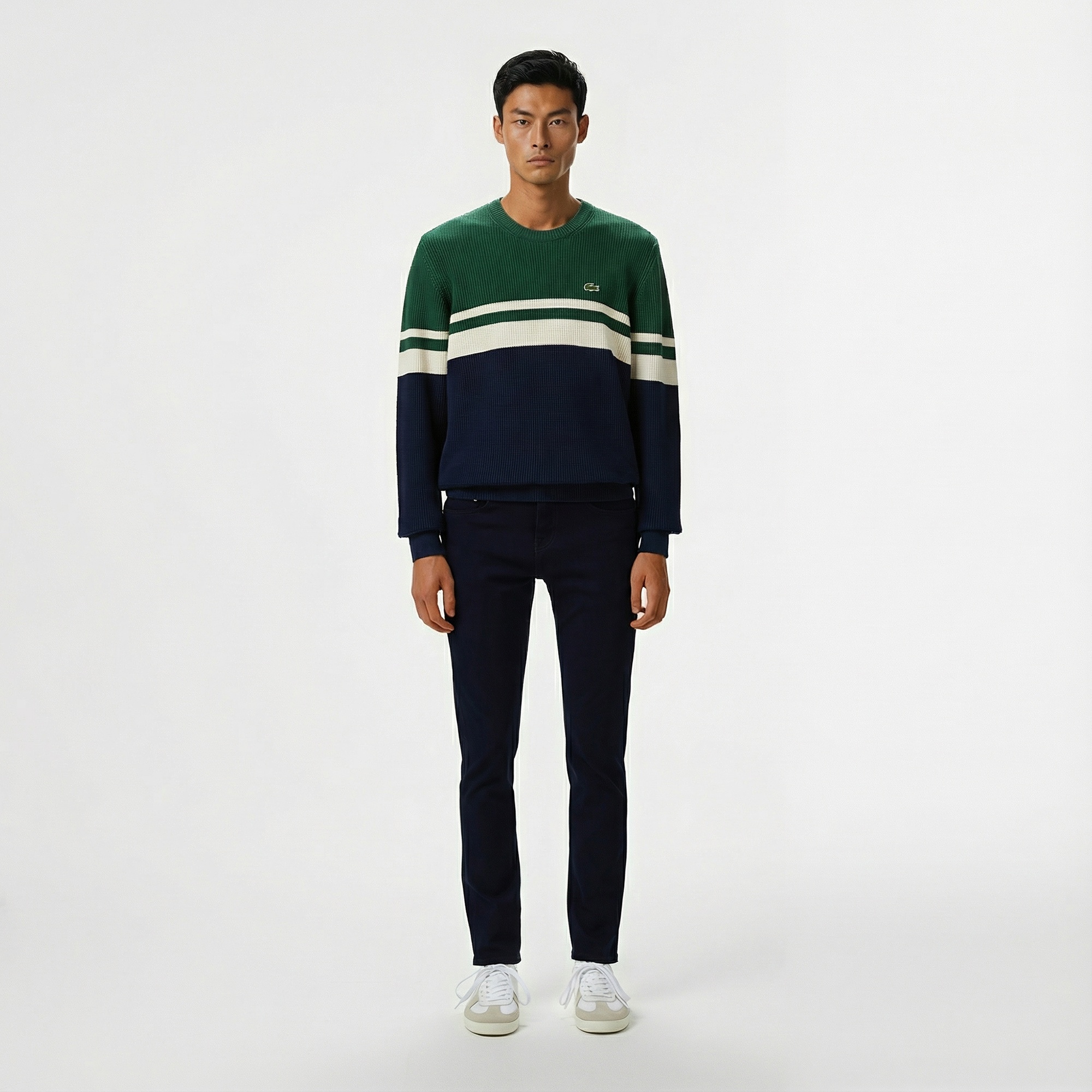 Lacoste Erkek Classic Fit Bisiklet Yaka Renk Bloklu Lacivert Kazak