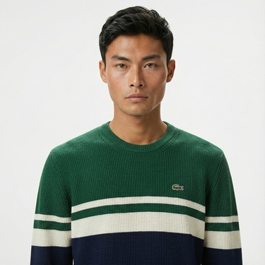  Lacoste Erkek Classic Fit Bisiklet Yaka Renk Bloklu Lacivert Kazak