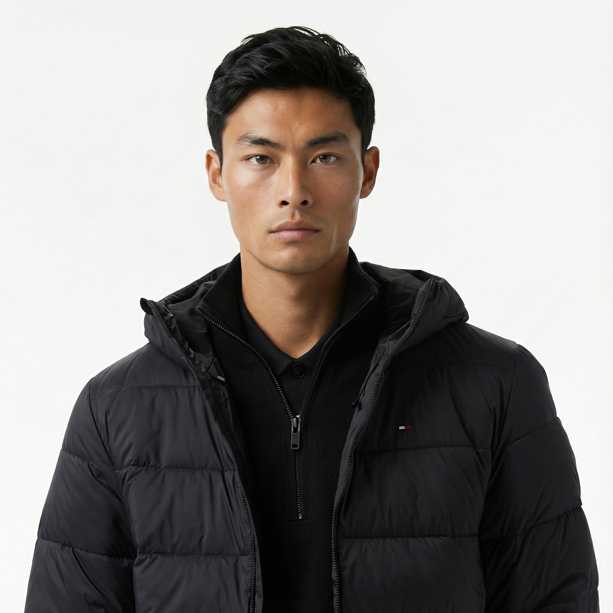 Tommy Hilfiger Mid Weight Erkek Siyah Puffer Mont