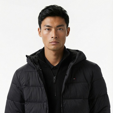  Tommy Hilfiger Mid Weight Erkek Siyah Puffer Mont