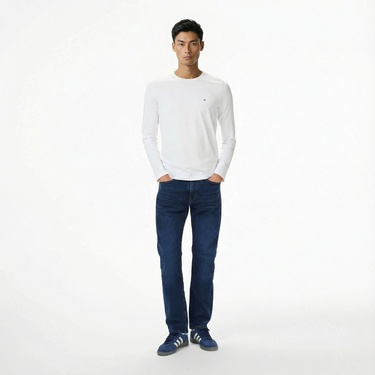  Tommy Hilfiger Stretch Slim Fit Erkek Uzun Kollu Beyaz Sweatshirt