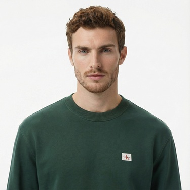  Calvin Klein Terry Badge Erkek Yeşil Sweatshirt