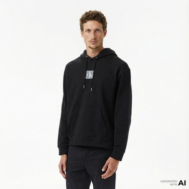 Calvin Klein Terry Box Graphic Erkek Siyah Sweatshirt