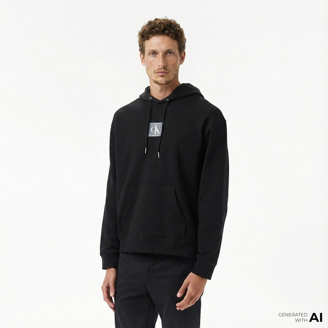  Calvin Klein Terry Box Graphic Erkek Siyah Sweatshirt