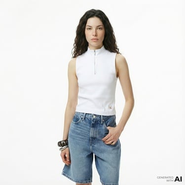  Calvin Klein Woven Label Kadın Beyaz T-Shirt